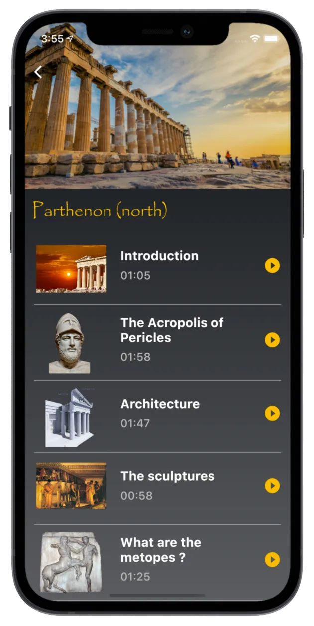 self guided tour application with audio guide on smartphone to visit the Acropolis of Athens in Greece
