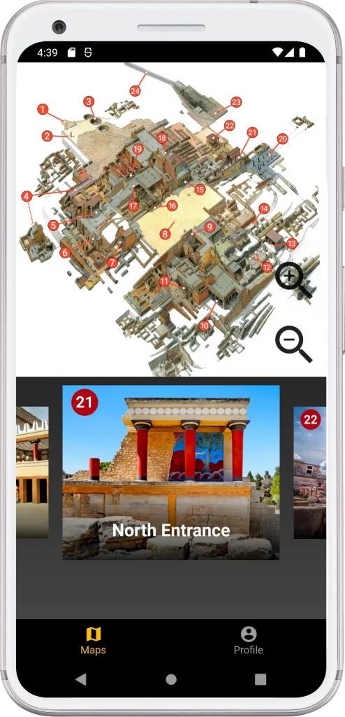 audio guided tour mobile application with audioguide on smartphone to visit the Knossos Palace in Heraklion