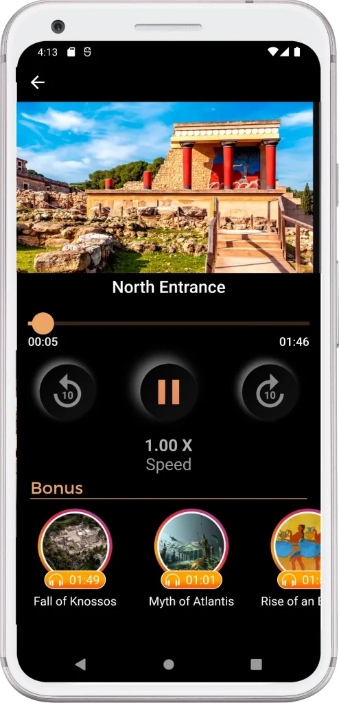 self guided tour application with audio guide on smartphone to visit the palace of Knossos in Crete