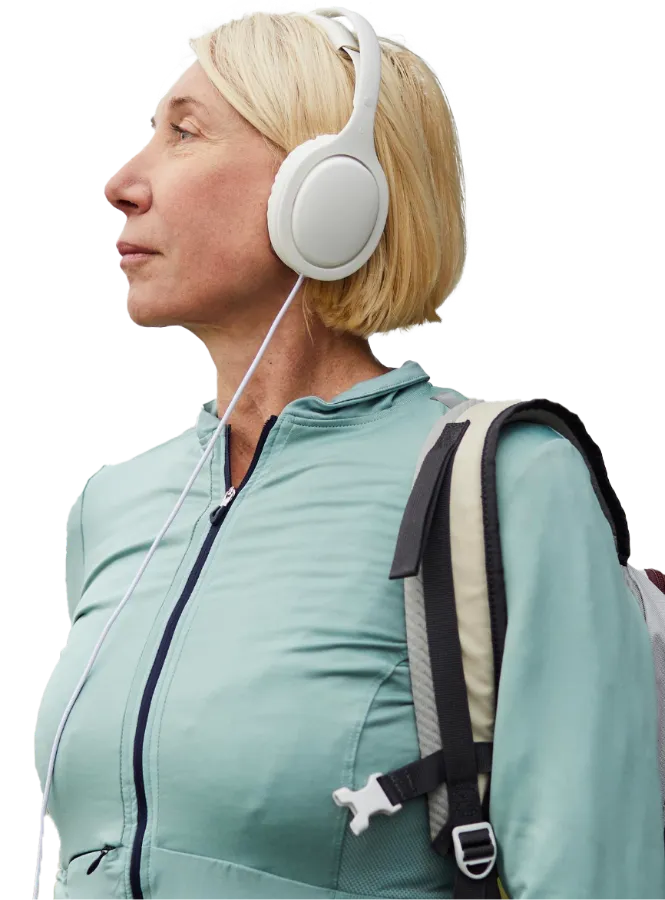 woman visiting with an audio guide self guided tour mobile application